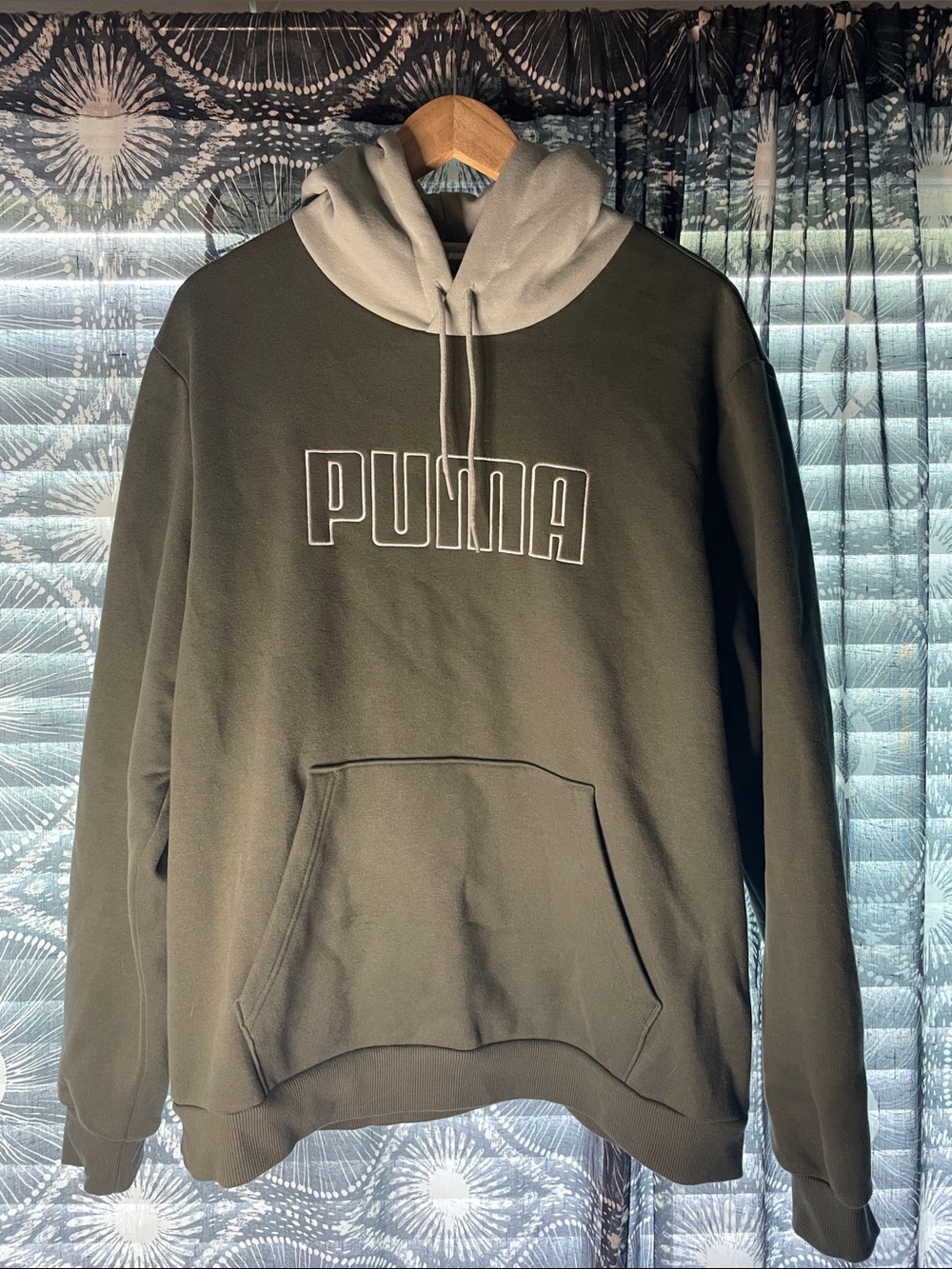 Puma Olive Green Hoodie with Cream Contrast Hood